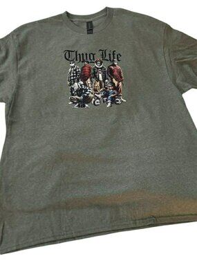 THUG LIFE Graphic Horror Friends Gildan HC Military Green short sleeve crewneck